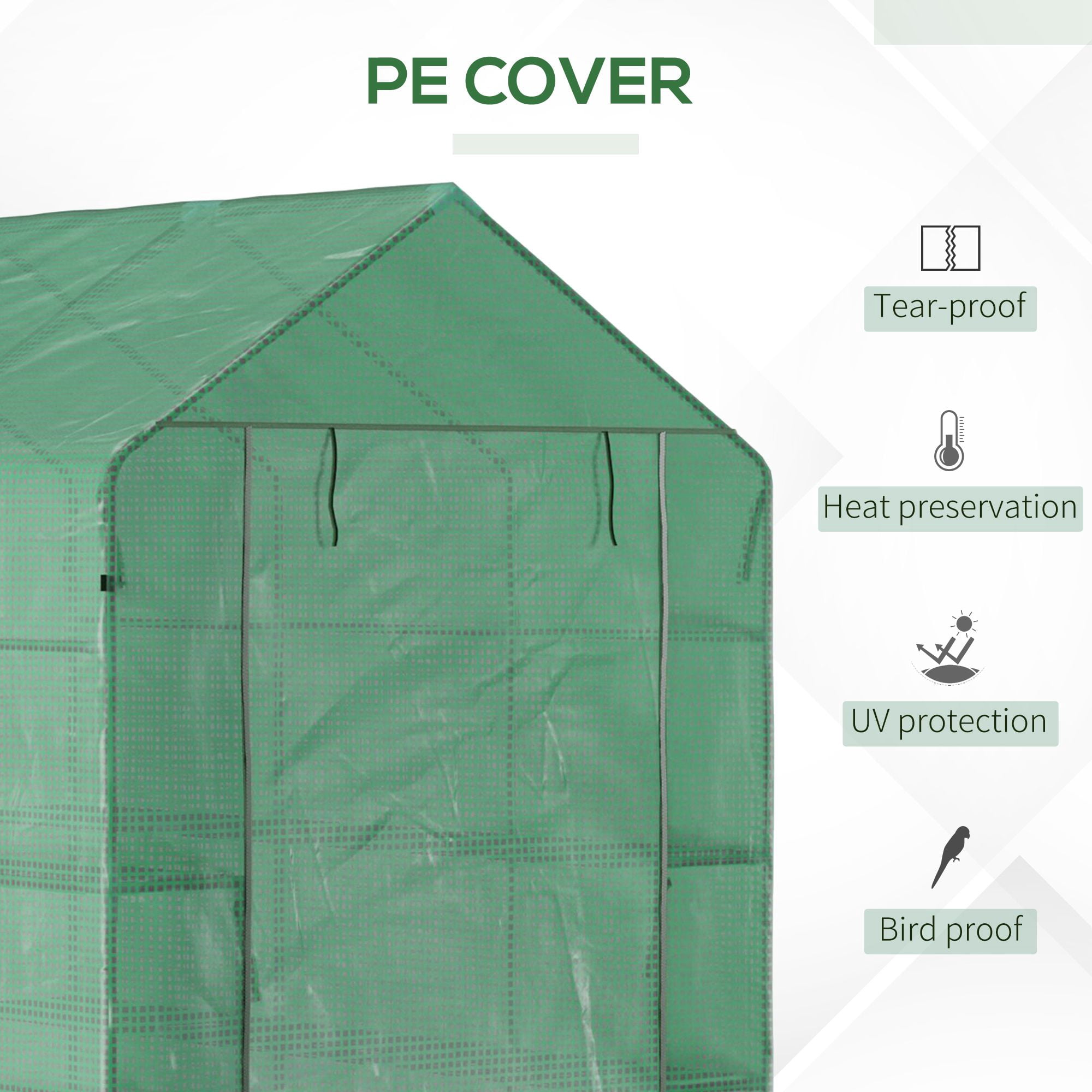 Outsunny 7' x 5' x 6.5' Walk-in Greenhouse, PE Cover, 2-Tier Shelves, Steel Frame Hot house, Roll-Up Zipper Door for Flowers, Vegetables, Saplings, Tropical Plants, Green