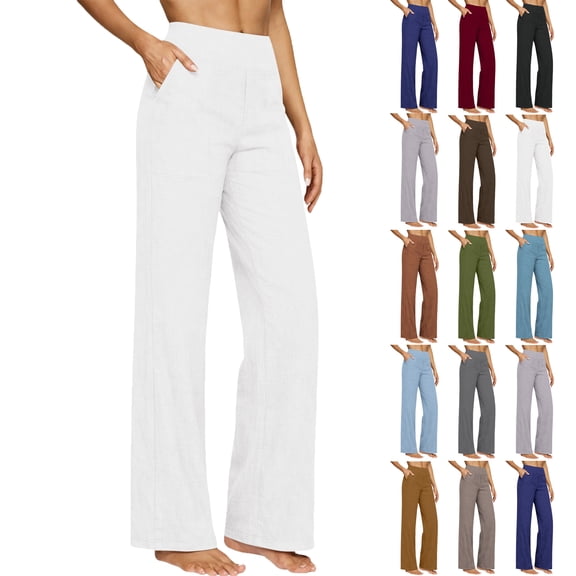 Trousers Pants for Women Plus Size Solid Color Straight Leg Loose Fit High Waist Summer Casual Stretchy Work Pants Slacks with Pockets