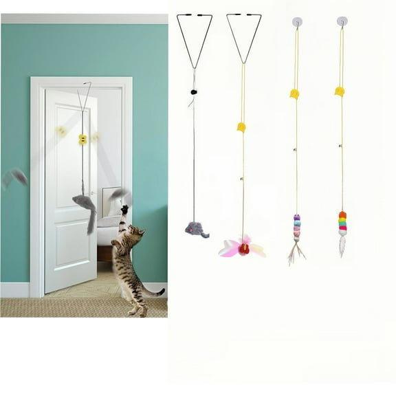 Cat Toys for Indoor Cats,Rainbow Cat Wand Toys,Interactive Real Feather Cat Toy for Teaser Play and Chase Exercise with Kitten 4 Pack