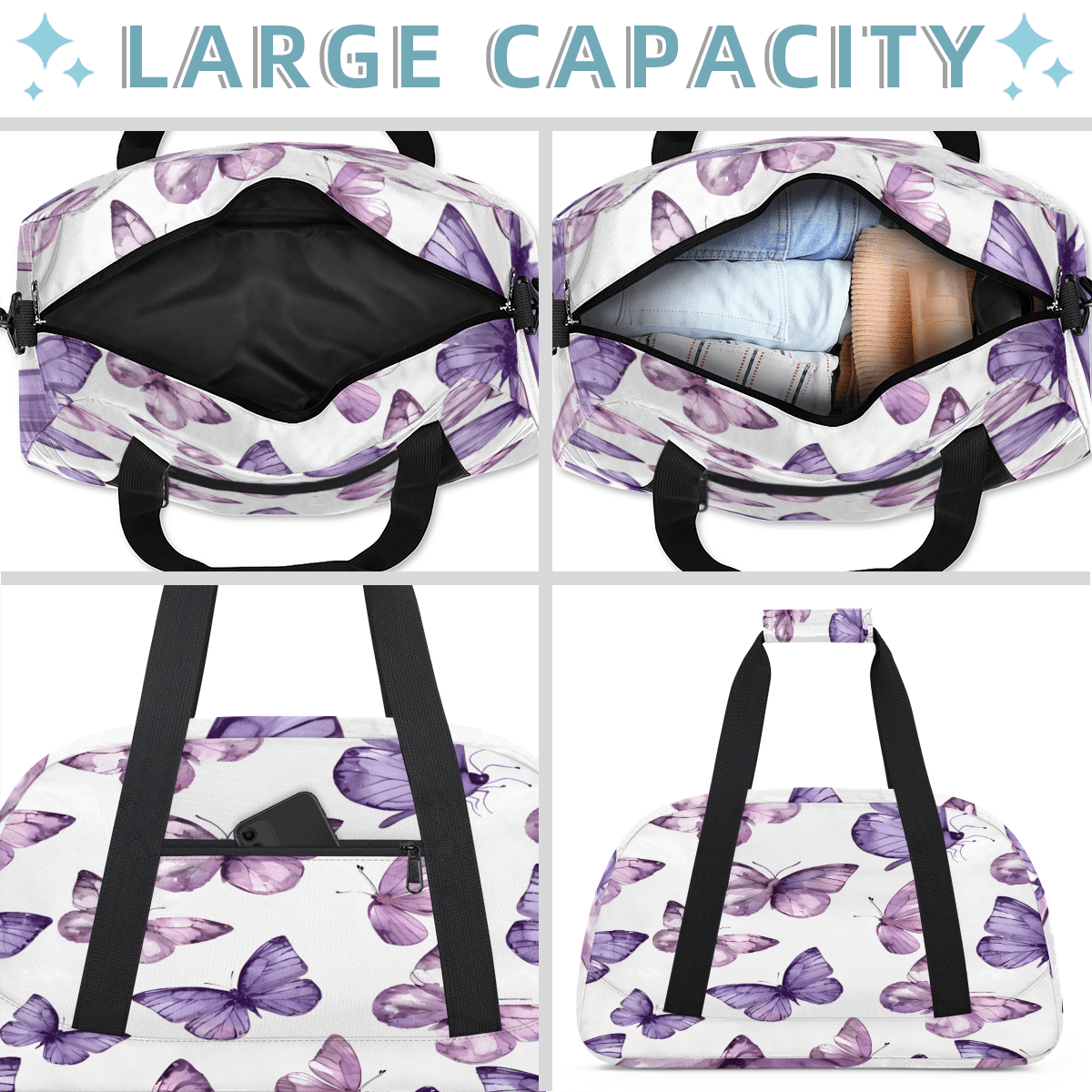 Herdesigns Sports Duffle Bags Travel Duffle Bag Gym Bag Butterfly Weekender Travel Bag Waterproof Overnight Bag Carry On Travel Tote Bag Dance Bags
