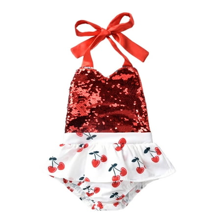 

Bmnmsl Toddler Romper Princess Sequins Cherry Print Sleeveless Jumpsuits