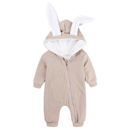 

YWDJ 2022 Baby Onesies 3M-18M Newborn Infant Baby Girls Boys Thick Warm Jumpsuit Rabbit Bunny Romper Playsuit Khaki 73