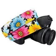 Wolven Pattern Canvas Camera Neck Shoulder Strap Belt Compatible with All DSLR/SLR/Men/Women etc, Yellow Pink Flower Floral