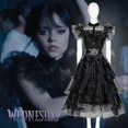 thumbnail image 2 of Disfraz de miércoles Addams para niña, Vestidos nuevos para adultos, niños y niñas, Vestidos de fiesta de malla, Disfraces de Carnaval y Halloween, 2023, 2 of 5