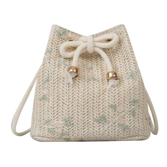 HGYCPP Women Straw Crossbody Bag Hand-woven Shoulder Bag Summer Beach-Bag All-match Drawstring Messenger Bag Fashion Bucket Bag