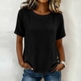 thumbnail image 2 of Tqcoqu Women's Cotton Linen Short Sleeve Tops,Crew Neck Side Button Shirts Casual Loose Fit T-Shirt,Black Women's S-XXL, 2 of 8