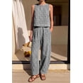 thumbnail image 2 of Carlikeit Womens 2 Piece Set Summer Plaid Sleeveless Top Wide Leg Pants Matching Lounge Outfit Cotton Beach Vacation Travel Casual Outfit 2026, 2 of 15