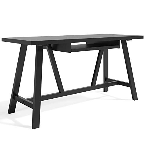 SIMPLIHOME Dylan SOLID WOOD Modern Industrial 60 inch Wide Home Office Desk, Writing Table, Workstation, Study Table Furniture in Black