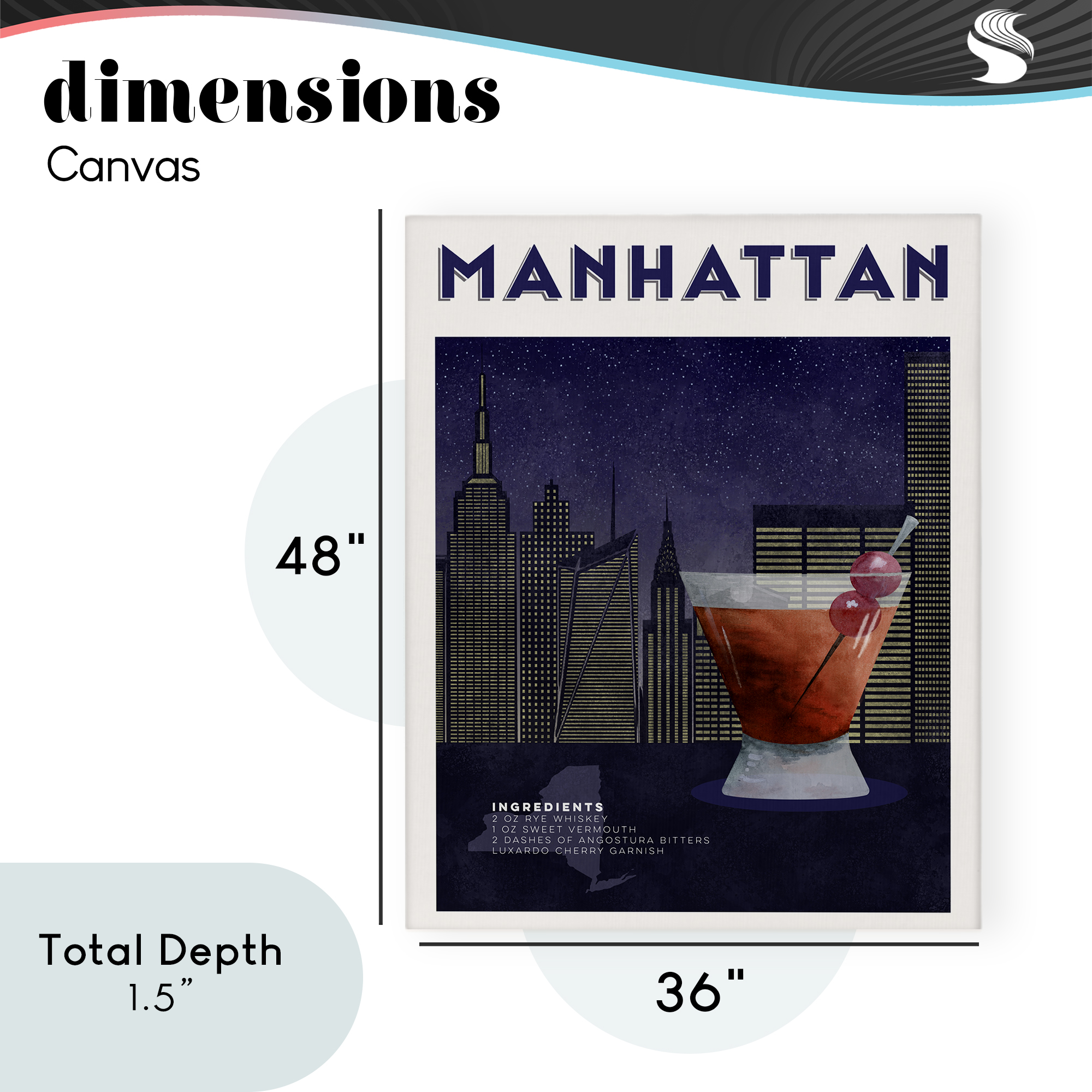 Retro Manhattan Cocktail Cityscape Canvas Wall Art, design by Brett Blumenthal