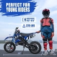 thumbnail image 5 of MX 49cc Kids Dirt Bike, 2-Stroke Gas Powered Mini Dirt Bike for Kids & Youth, Up to 24 MPH, Front & Rear Disc Brakes, Dual Suspension, Kill Switch, 225 lb Capacity, 5 of 6