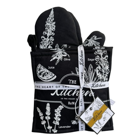 

GREVY Black 4 Piece Wrapping Gift Set 2 Cotton Oven Mitts 2 Cotton Pot Holders