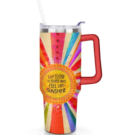 Leak Proof Stainless Steel 40oz Bohemia Tumbler with Handle Flip Straw Lid Vacuum Insulated Boho Tumblers with Lids Straws