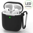 thumbnail image 1 of Silicone Airpods Cover Airpods Protective Cover Compatible With Airpods 2 & 1 Case With Carabiner [Front Led Visible] [Shockproof & Dustproof Protective Cover][Extra Protection] -Black, 1 of 4