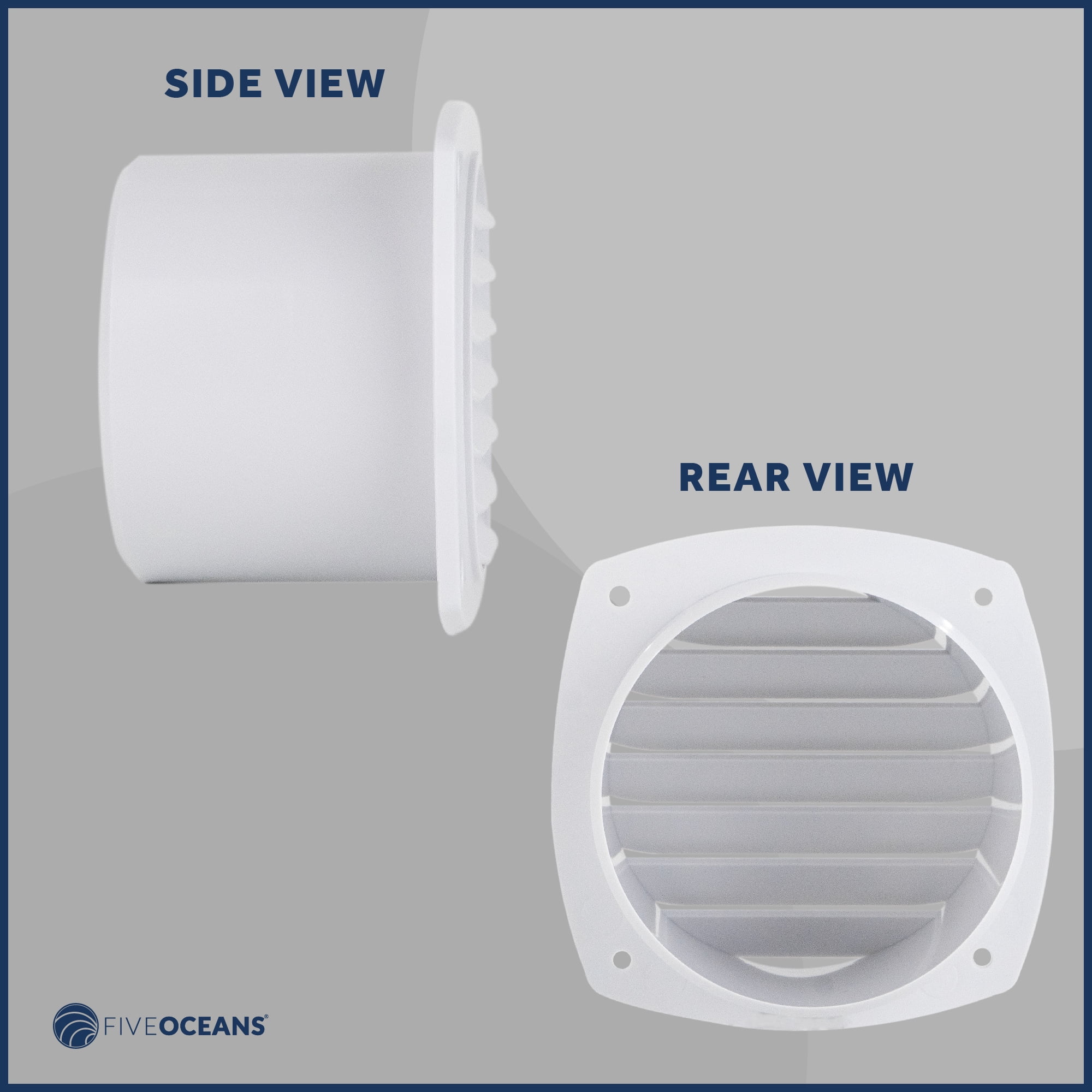 Five Oceans 7-Slotted Louvered Hose Vent, 4-inch Hose Diameter, 2 Pack Air Hose Thru Vent, White ABS Plastic - FO111-M2