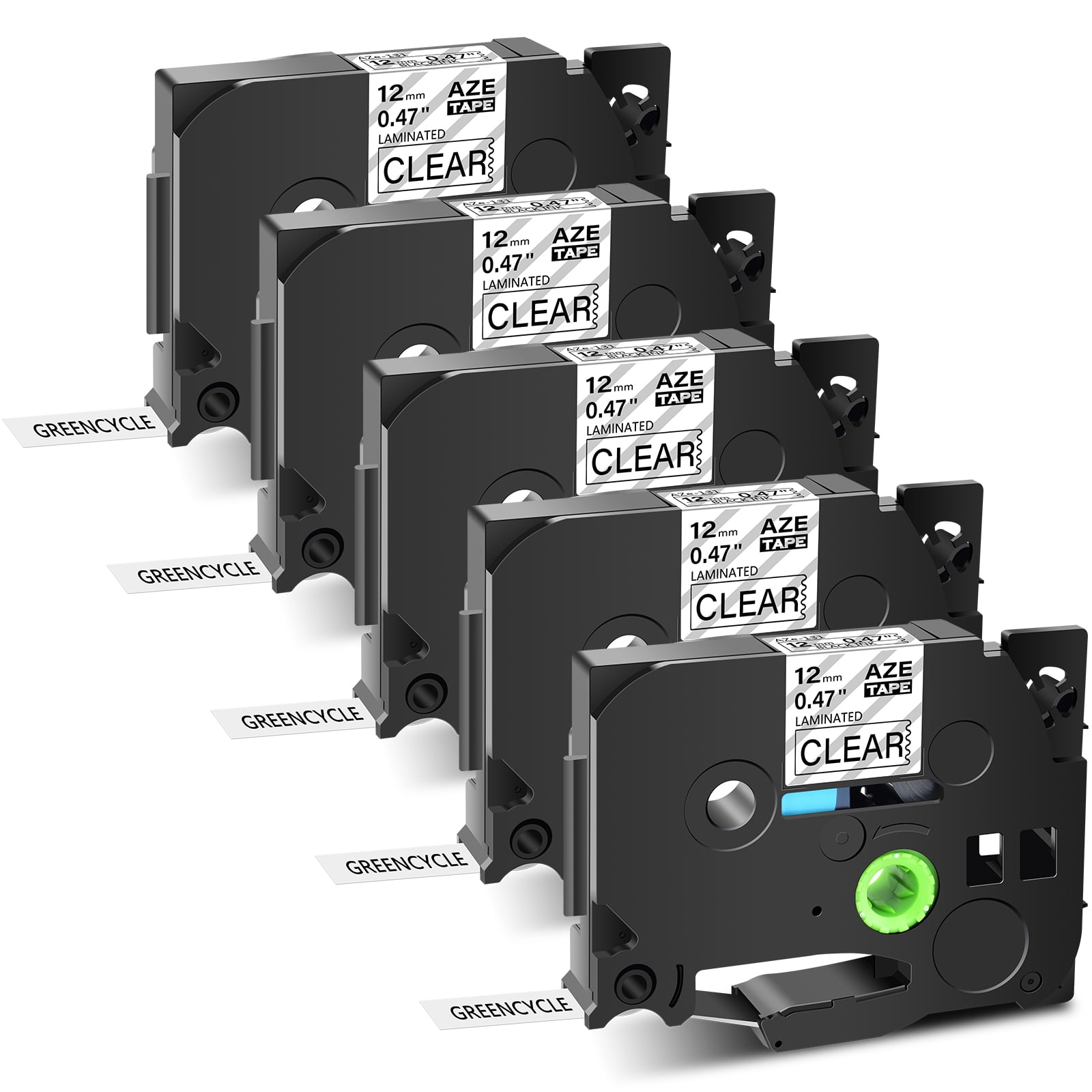 GreenCycle Standard Laminated 1/2" Black on Clear Label Maker Tape 5