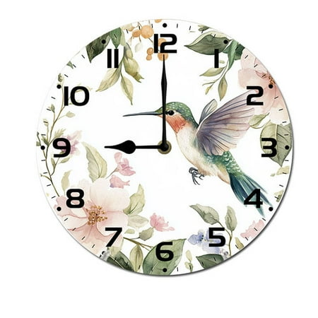 ZXCXRQFa Clock Watercolor Flower Bird Wall Clock Vintage Battery Operated Silent Non Ticking Round Wooden Wall Clocks Decorative for Kitchen Living Room Bedroom Office Garden Outdoor 10 Inch