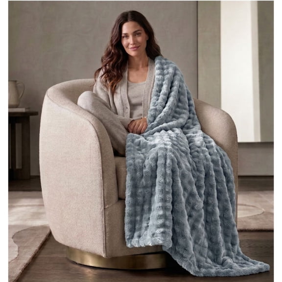 Cozy Haven Luxury Bubble Plush Oversized Couch Throw Blanket, Blue, 50 x 72 in
