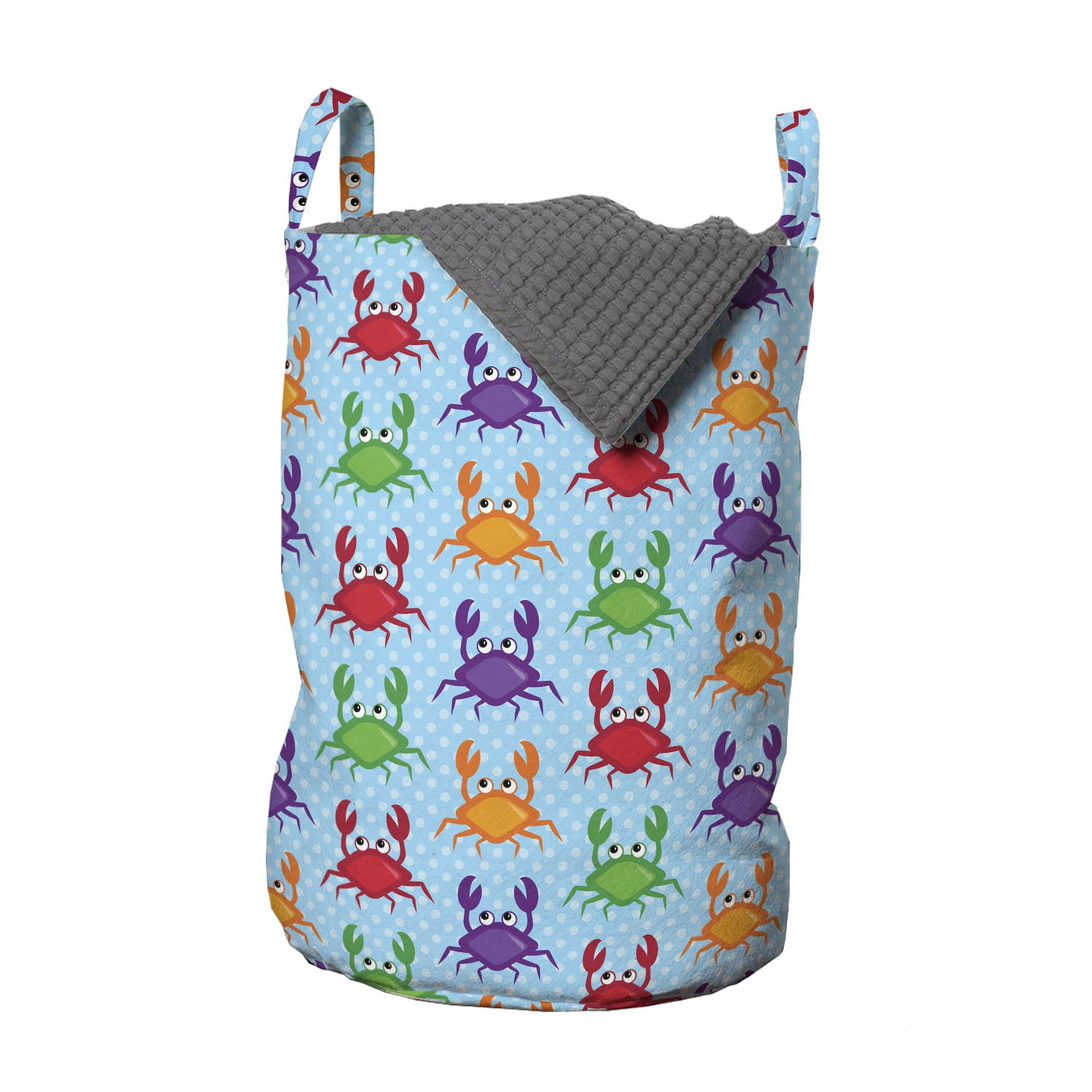 Crabs Laundry Bag, Cartoon Art Style Illustration of Crabs on the Blue