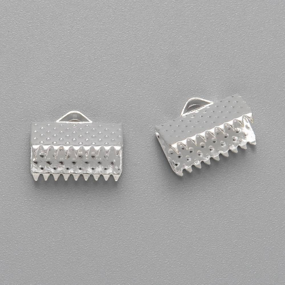Iron Ribbon Crimp Ends Silver Color Plated about 7mm long 10mm wide hole: 2mm
