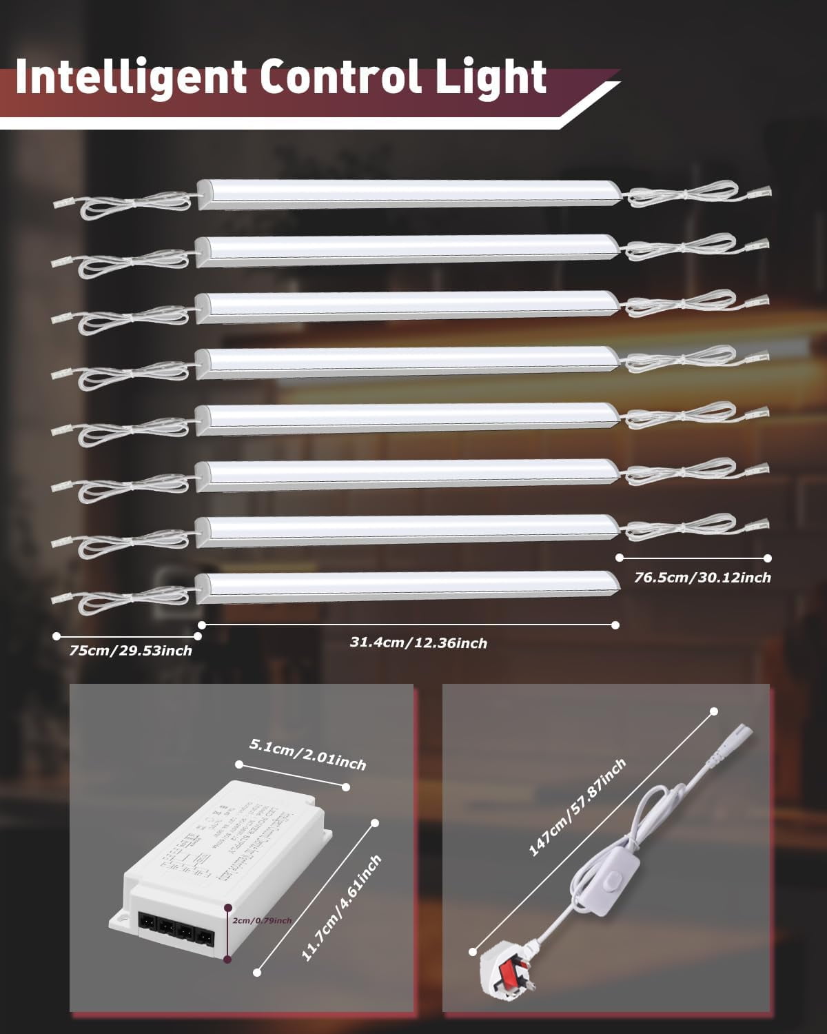 Cefrank V-Shape Under Cupboard Lighting – 8-Pack 30cm Rigid LED Bars ,6000K White