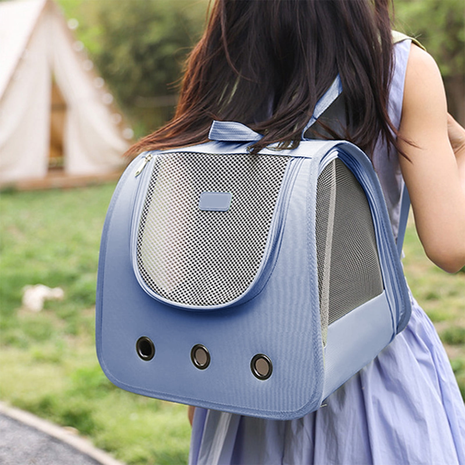 Cat Backpack Carrier, Pet Backpack, Ventilated Mesh Dog Travel Carrier for Hiking Walking Outdoor Use(Dark Blue)