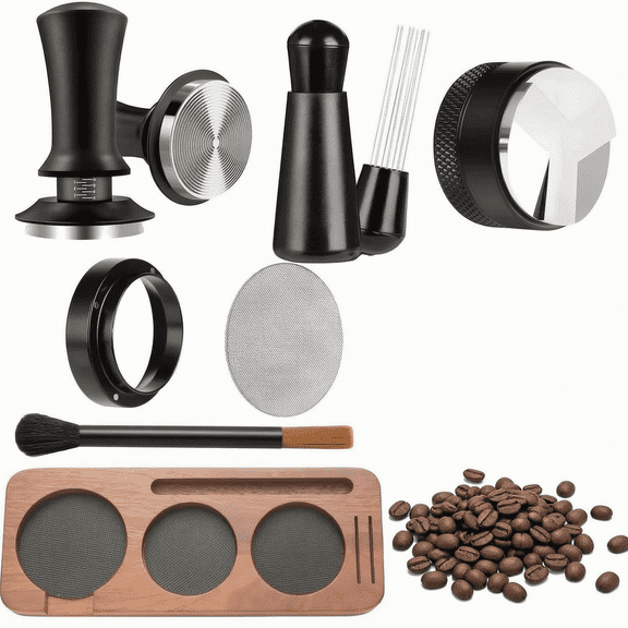 58mm Espresso Tamper Tools Accessories Kit, Coffee tamper set with Espresso Tamping Station, Coffee Distributor Tamper, WDT Tool, Dosing Funnel, Expresso Puck Screen, Gift for Espresso Lovers