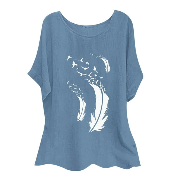 TopLLC Chemise en Coton et Lin pour Femmes, Tailles Plus, Col Rond, Manches 3/4, Tunique