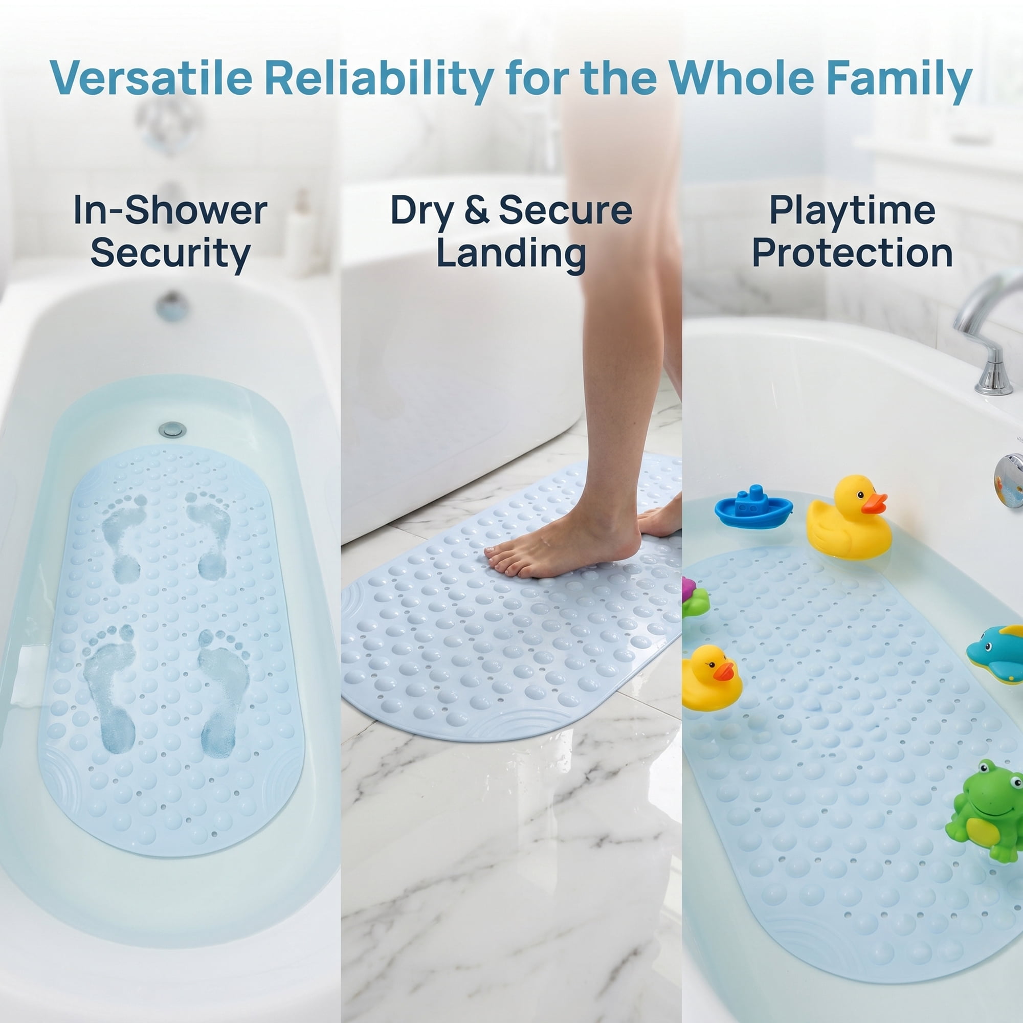 Unique Bargains Bathtub Mat Non-Slip Strong Suction Cups with Drain Holes White 35" x 16"