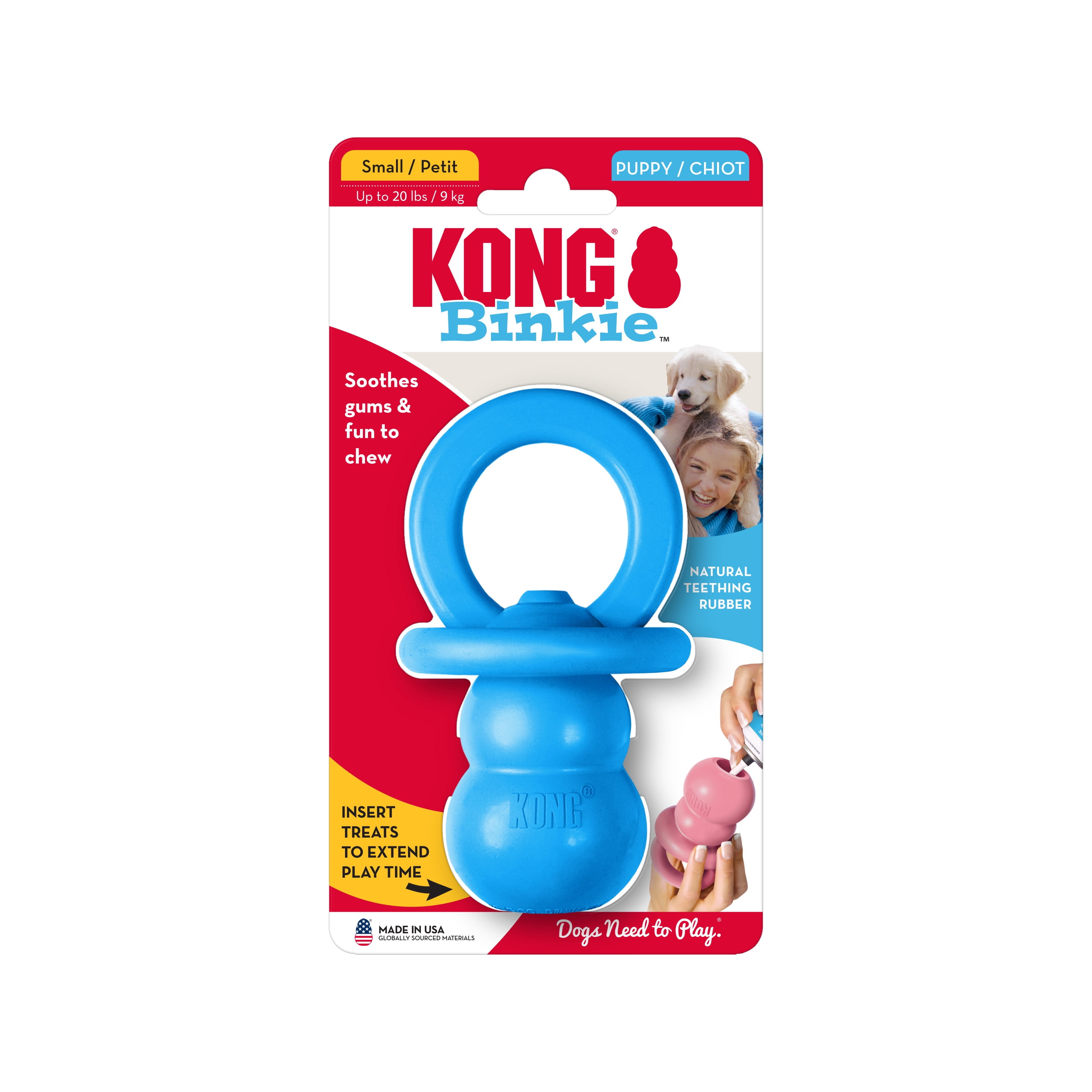 KONG® Puppy Binkie Stuffable Dog Toy, Blue, Small for Beginner Chewers