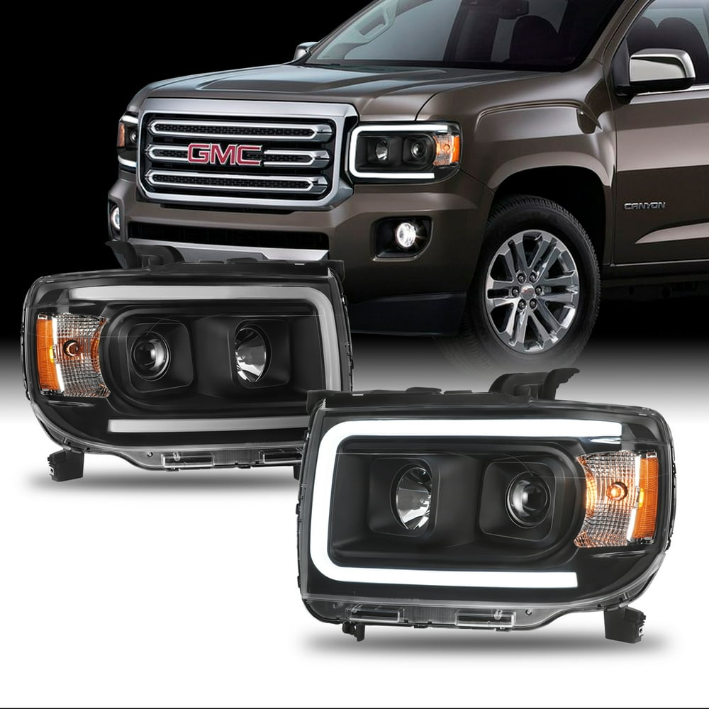 Fits 20152020 GMC Canyon RH + LH LED Bar DRL Black Housing Projector