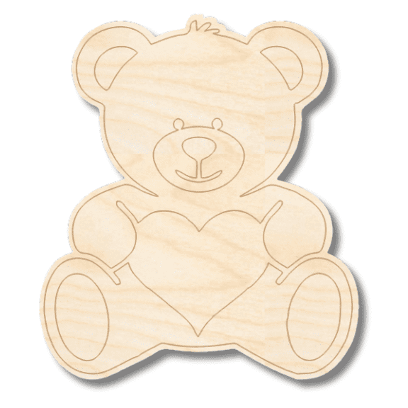 Unfinished Wood Etched Heart Bear Shape | Paint By Line Crafts 10" / 1/4"