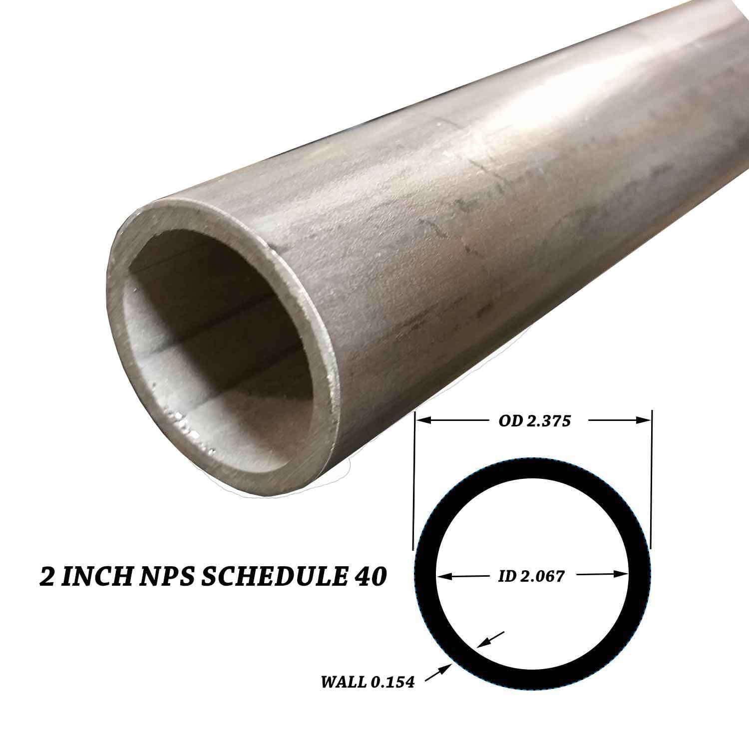 304 Stainless Steel Pipe, 2 inch NPS, 24 inches long, Schedule 40S, (2.