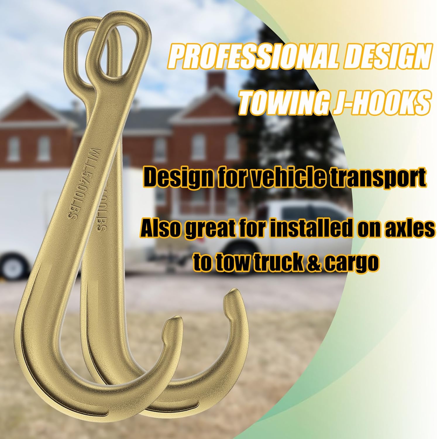 2PCS 15" Heavy Duty J Hooks for Towing, Yellow Zinc Plated Tow J Hook Grade 70 Clevis J Hook for Transport Chain, 5400LBS Capacity Heavy Load