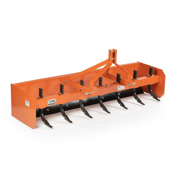 Titan Attachments 3 Point 7FT Rear Box Blade Scraper Grader, Category 0 and 1, 7 Scarifier Teeth, Reversible Cutting Edge, For Moving Dirt, Backfilling Holes, Spreading Soil, Leveling and Grading