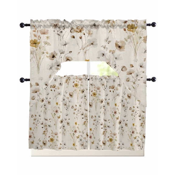 Vintage Spring Floral Swag Curtains for Living Room/Bedroom Windows, Summer Botanical Rustic Kitchen Curtains and Valances Set 36 Inch Length, Light Filtering Swags Valance Curtain Panels