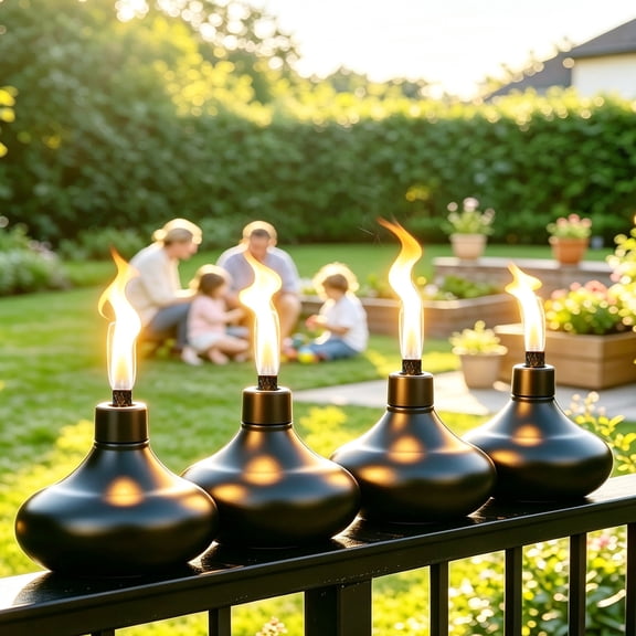 4 Pack Metal Table Top Torches with Wicks and Covers, Citronella Torches for Outside, Refillable Flame Light Torch, Decorative Tabletop Lantern for Yard, Patio, Deck, Garden, Party, Landscape