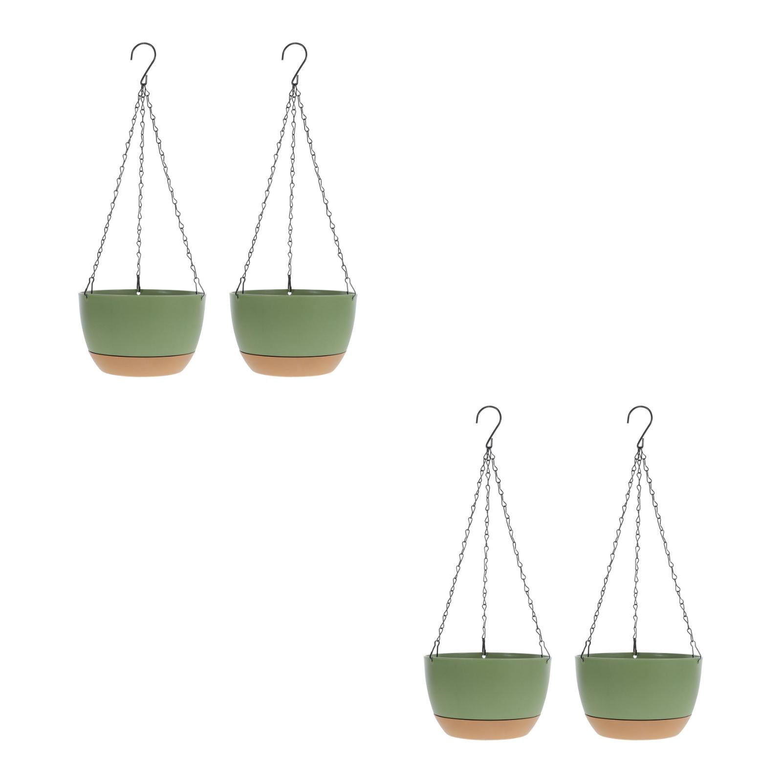 WORGEOUS 4 pcs Hanging Planter Self Watering Basket with Chain Hook Round Hanging Flower Pot Deep Container Box for Plants Decoration Green