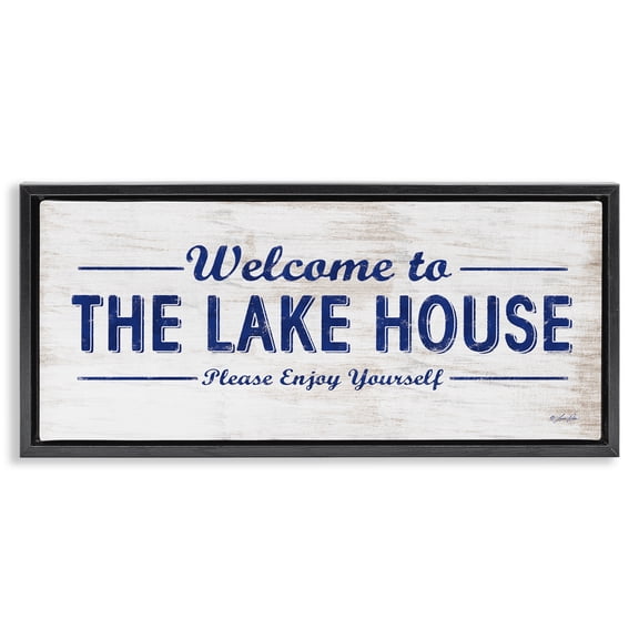 Stupell Industries Rustic Lodge Welcome to the Lake House Black Floating Frame Canvas Art, 25 x 11, by Lauren Rader