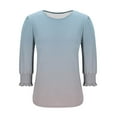 thumbnail image 6 of Womens Tops Dress Casual 3/4 Sleeve Shirts with Smocked Cuffs High Low Tops for Women Gradient Business Work Blouses, Light Blue, L, 6 of 6