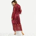 thumbnail image 5 of Women Satin Smooth Long Sleeve Kimono Bathrobe Lace Splicing Bridal Robe, 5 of 5