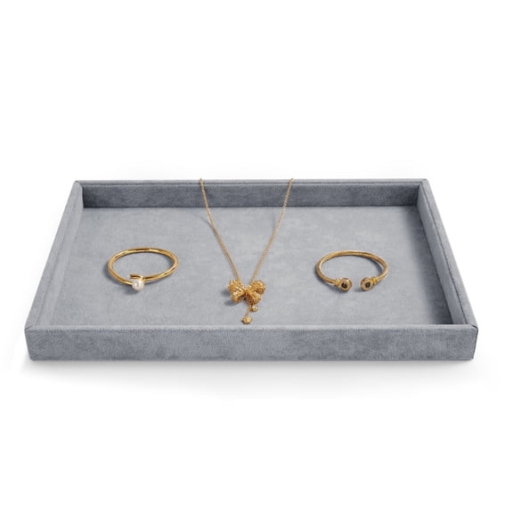 Oirlv Gray Velvet Flat Jewelry Display Tray, Multipurpose Organizer for Necklaces, Bracelets & Accessories, Home & Retail Use