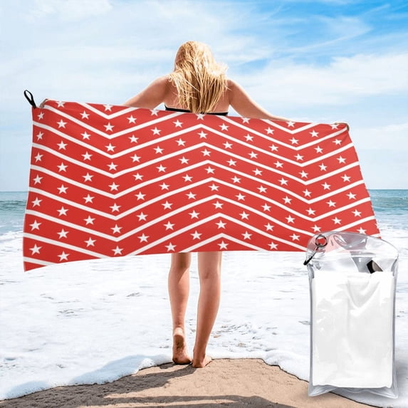 ZICANCN Microfiber Beach Towels, Patriotic Red Stars Quick Dry Bath Towels 27.5"x55" Inch Oversized for Adults Men Women