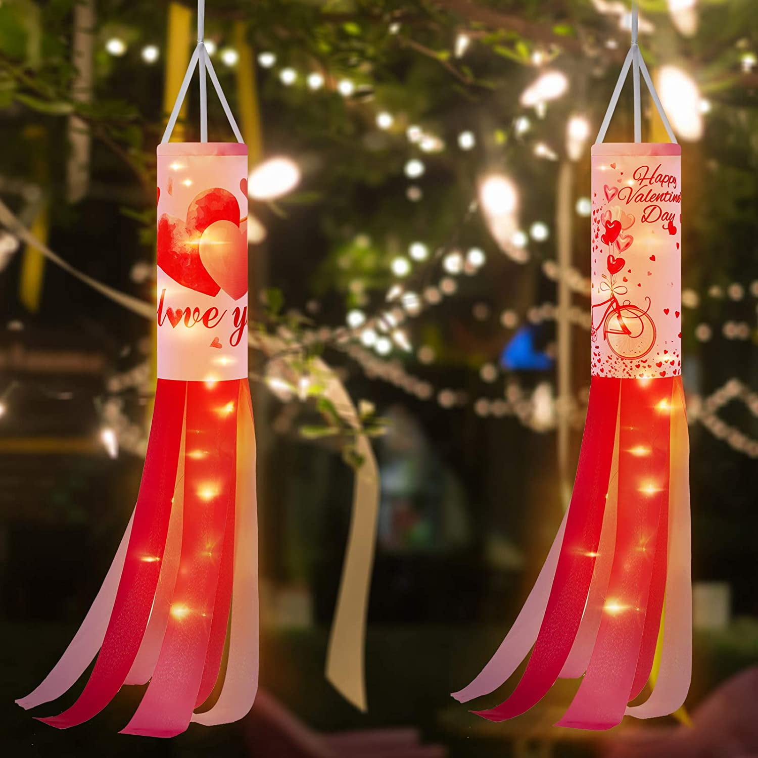 2 Pieces Happy Valentine's Day Windsock Polyester Garden Windsock Heart