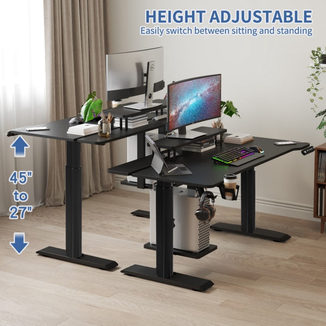 63" Dual Motor Electric Standing Desk, Height Adjustable Sit Stand Desk 28"-46", 265 LBS Computer Desk with Splice Board, Type-C & Cable Management, Black