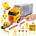 thumbnail image 3 of JoyStone 25 in 1 Construction Trucks Push and Go Car Carrier Truck Toy, Play Vehicles with Sounds and Lights, 12 Mini Diecast Trucks Included, 3 of 7