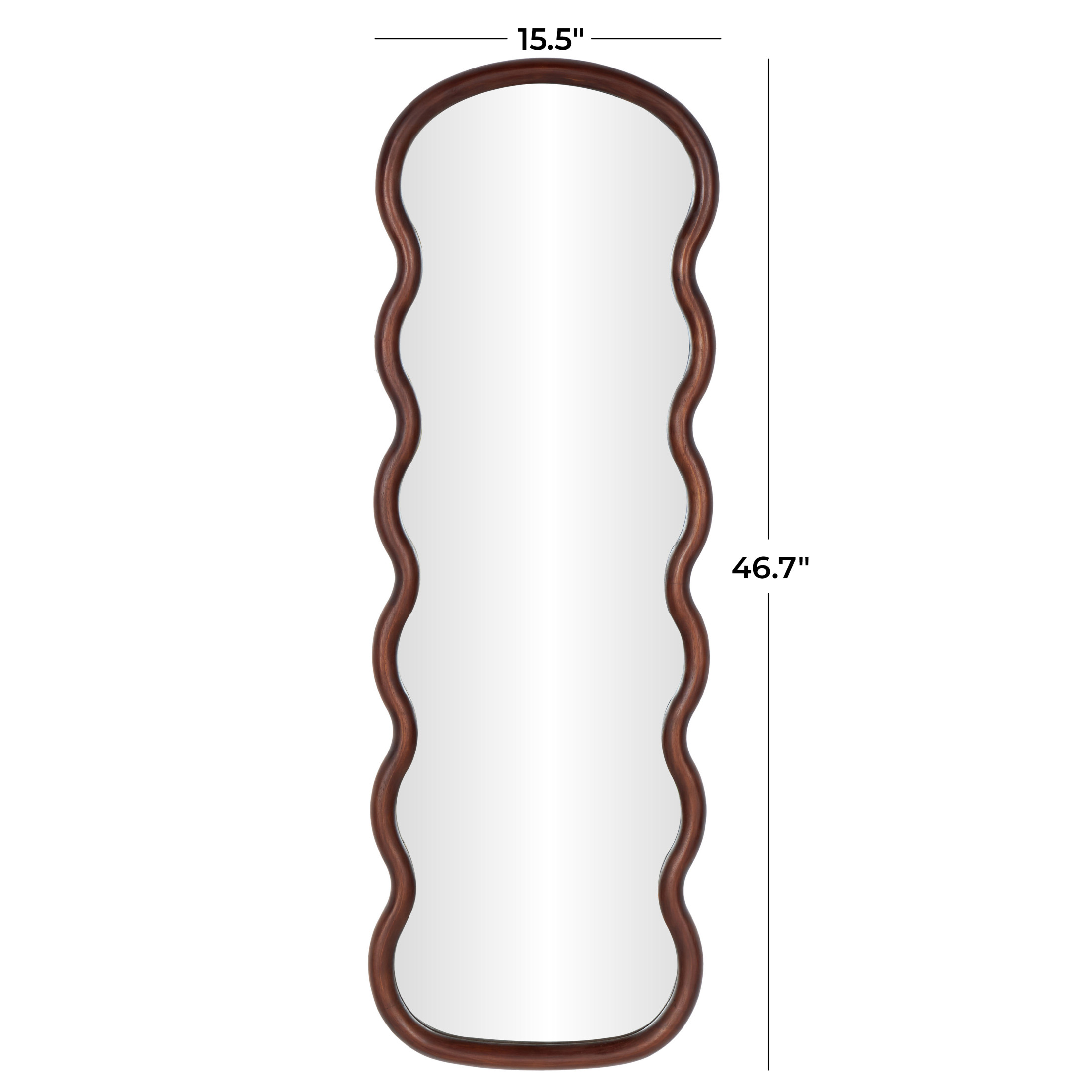 DecMode 16" x 47" Dark Brown Handmade Wavy Abstract Wall Mirror