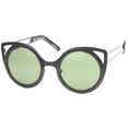 thumbnail image 2 of sunglassLA Unisex Womens Two-Toned Metal Cutout Round Cat Eye Sunglasses (Shiny Black-Black / Green) - 50mm, 2 of 4