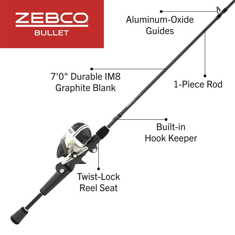 bullet fishing pole Zebco Bullet Mg Spincast Reel and Fishing Rod Combo, 7-Foot Rod 1-PC, Dark  Silver
