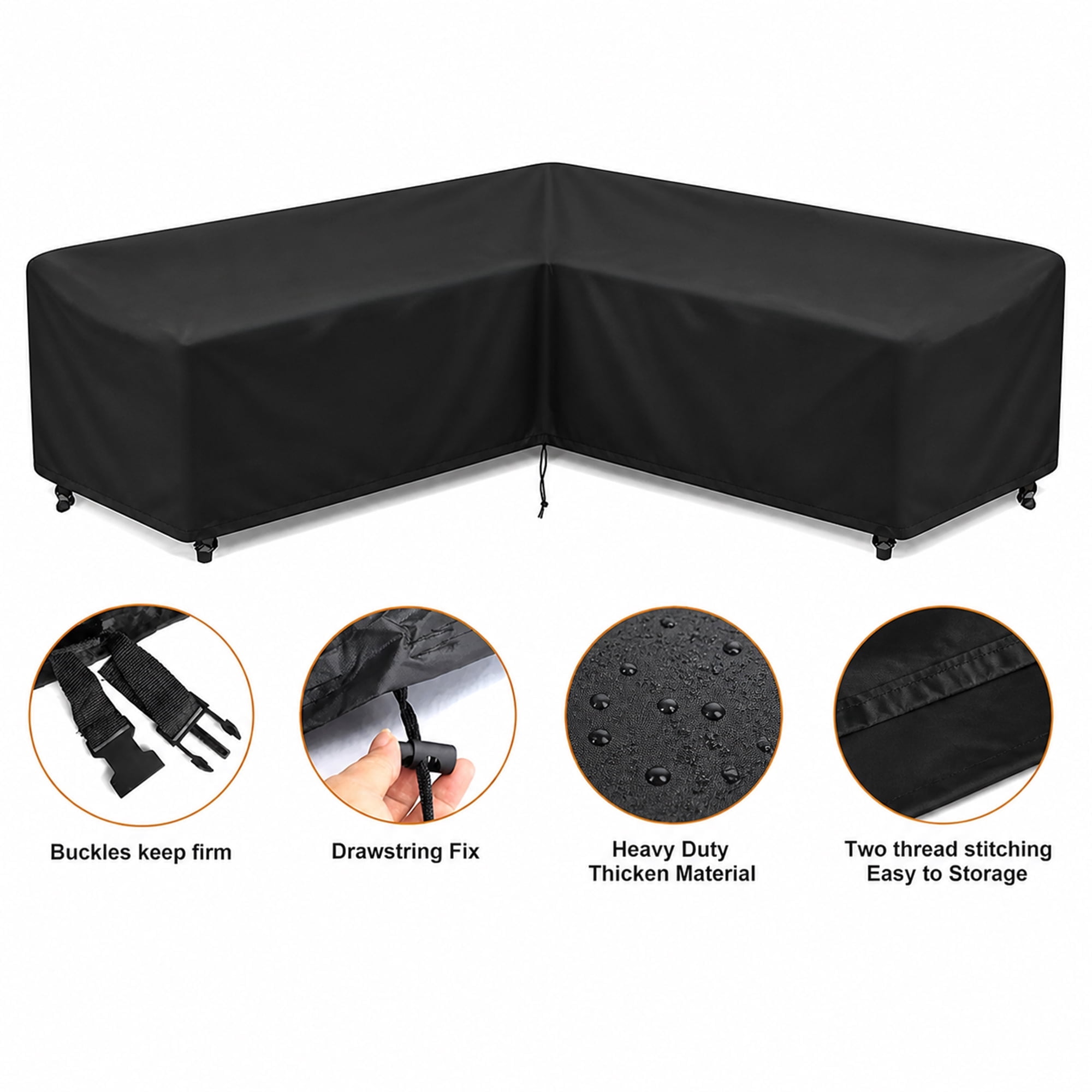 COSYUMI Patio V-Shaped Sectional Sofa Cover, Waterproof Outdoor Sectional Cover, 420D Heavy Duty Garden Furniture Sofa Cover with 4 Windproof Buckles for Outdoor Indoor Sofa