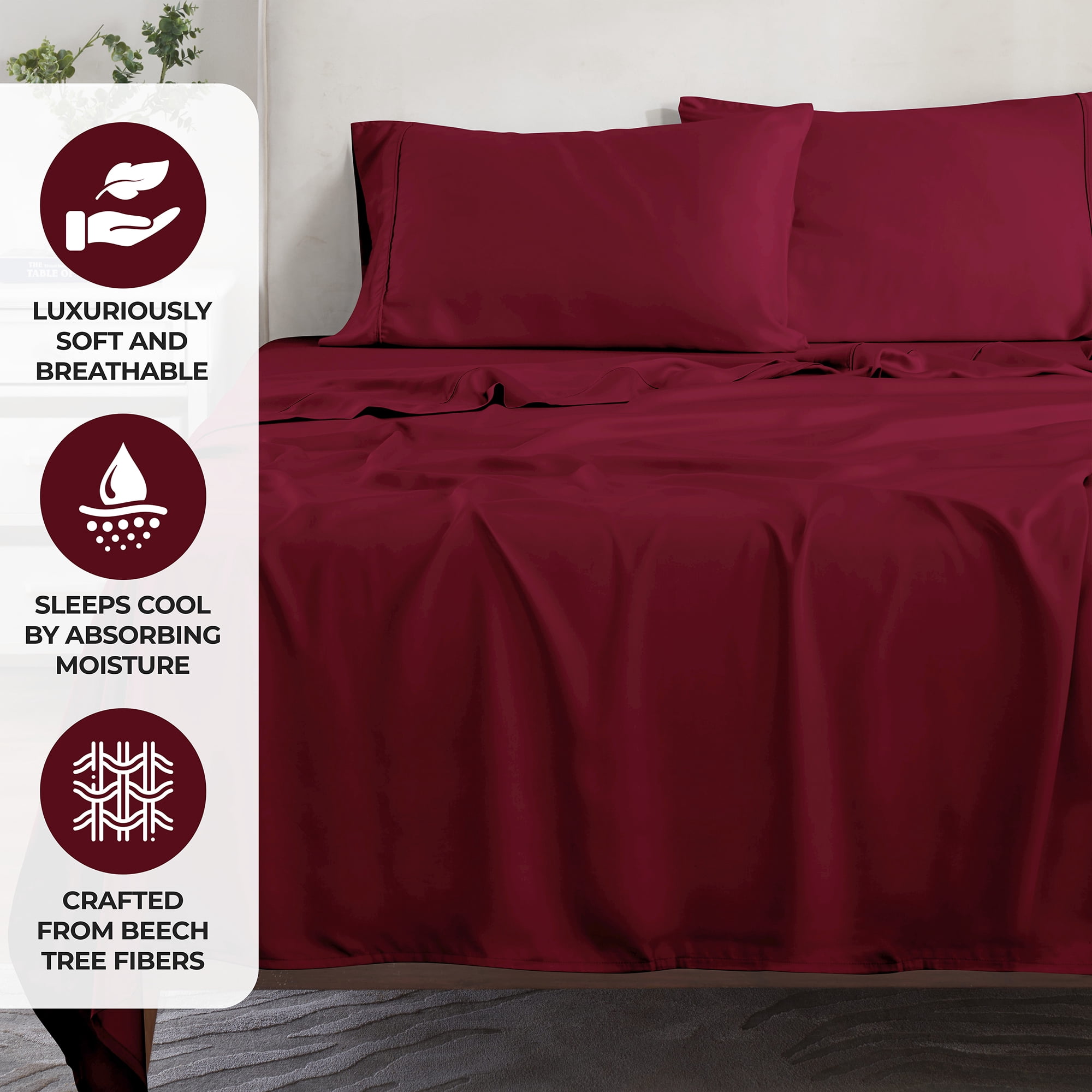 Superior Modal From Beechwood Lightweight Sheet Set, Full, Burgundy